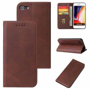 For iPhone SE 2022 / SE 2020 / 8 / 7 Calf Texture Magnetic Horizontal Flip Leather Case with Holder & Card Slots & Wallet(Brown)