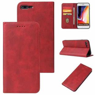 Calf Texture Magnetic Horizontal Flip Leather Case with Holder & Card Slots & Wallet For iPhone 8 Plus / 7 Plus(Red)