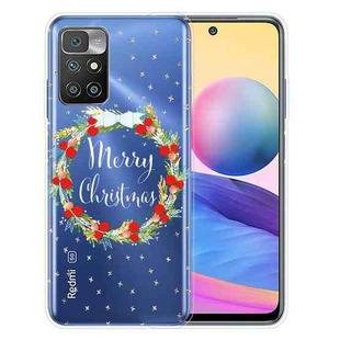 For Xiaomi Redmi 10 Christmas Series Transparent TPU Protective Case(Vintage Wreath)