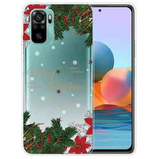 For Xiaomi Redmi Note 10 4G Christmas Series Transparent TPU Protective Case(Safflower Leaves)