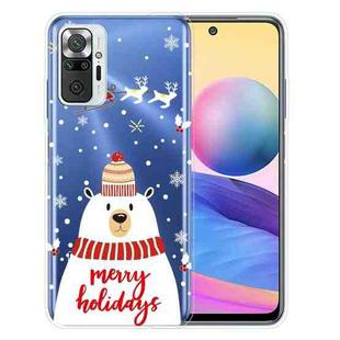For Xiaomi Redmi Note 10 Pro 4G Christmas Series Transparent TPU Protective Case(Hat White Bear)