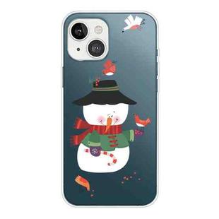 For iPhone 13 mini Christmas Series Transparent TPU Protective Case (Bird Snowman)