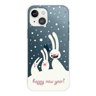 Christmas Series Transparent TPU Protective Case For iPhone 13(Three White Rabbits)