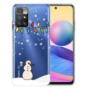 For Xiaomi Redmi 10 5G Christmas Series Transparent TPU Protective Case(Milk Tea Snowman)