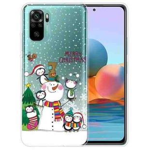 For Xiaomi Redmi Note 10 4G Christmas Series Transparent TPU Protective Case(Penguin Family)