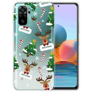 For Xiaomi Redmi Note 10 4G Christmas Series Transparent TPU Protective Case(Cane Deer)