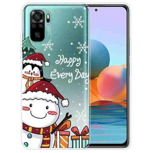 For Xiaomi Redmi Note 10 4G Christmas Series Transparent TPU Protective Case(Cute Penguin Snowman)