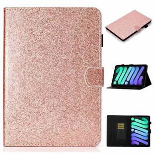 For iPad mini 6 Glossy Glitter Powder Horizontal Flip Leather Tablet Case with Holder & Card Slot & Sleep / Wake-up Function(Rose Gold)