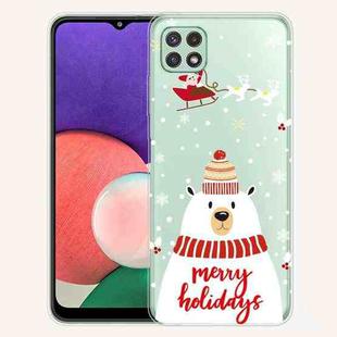 For Samsung Galaxy A22 5G Christmas Series Transparent TPU Protective Case(Hat White Bear)