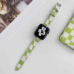 Slimming Checkerboard Leather Watch Band For Apple Watch Series 7 41mm/6&SE&5&4 40mm/3&2&1 38mm(Green)