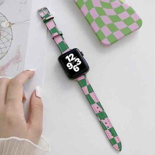 Slimming Checkerboard Leather Watch Band For Apple Watch Series 7 41mm/6&SE&5&4 40mm/3&2&1 38mm(Green Purple)
