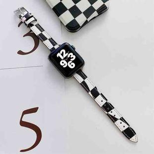 Slimming Checkerboard Leather Watch Band For Apple Watch Series 7 41mm/6&SE&5&4 40mm/3&2&1 38mm(Black)