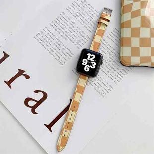 Slimming Checkerboard Leather Watch Band For Apple Watch Series 7 41mm/6&SE&5&4 40mm/3&2&1 38mm(Orange)