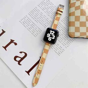 Slimming Checkerboard Leather Watch Band For Apple Watch Series 7 45mm/6&SE&5&4 44mm/3&2&1 42mm(Orange)
