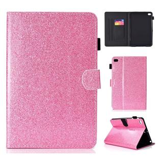 For iPad Mini 1/2/3/4/5 Varnish Glitter Powder Horizontal Flip Leather Case with Holder & Card Slot(Pink)