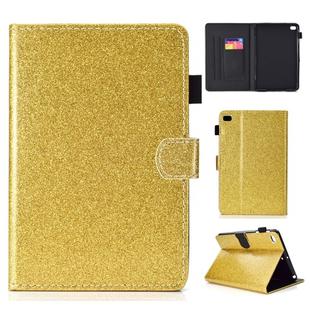 For iPad Mini 1/2/3/4/5 Varnish Glitter Powder Horizontal Flip Leather Case with Holder & Card Slot(Gold)