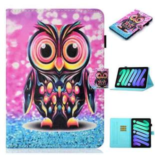 For iPad mini 6 Coloured Drawing Horizontal Flip Leather Tablet Case with Holder & Card Slot & Sleep / Wake-up Function(Owl)