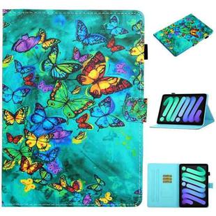 For iPad mini 6 Coloured Drawing Horizontal Flip Leather Tablet Case with Holder & Card Slot & Sleep / Wake-up Function(Green Butterfly)