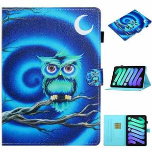 For iPad mini 6 Coloured Drawing Horizontal Flip Leather Tablet Case with Holder & Card Slot & Sleep / Wake-up Function(Moon Owl)