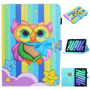 For iPad mini 6 Coloured Drawing Horizontal Flip Leather Tablet Case with Holder & Card Slot & Sleep / Wake-up Function(Rainbow Owl)