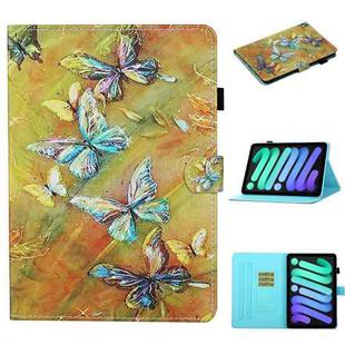 For iPad mini 6 Coloured Drawing Stitching Horizontal Flip Leather Tablet Case with Holder & Card Slot & Sleep / Wake-up Function(Butterflies)