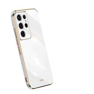For Samsung Galaxy S21 Ultra 5G XINLI Straight 6D Plating Gold Edge TPU Shockproof Case(White)