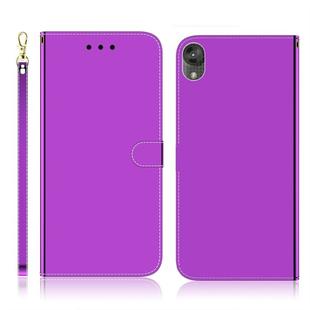 For Motorola Moto E6 Imitated Mirror Surface Horizontal Flip Leather Case with Holder & Card Slots & Wallet & Lanyard(Purple)