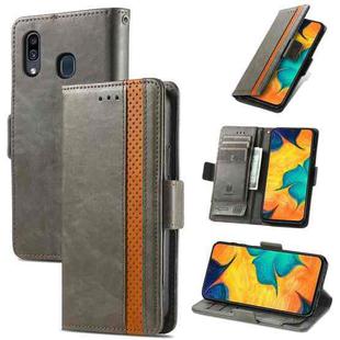 For Samsung Galaxy A20 CaseNeo Business Splicing Dual Magnetic Buckle Horizontal Flip PU Leather Case with Holder & Card Slots & Wallet(Grey)