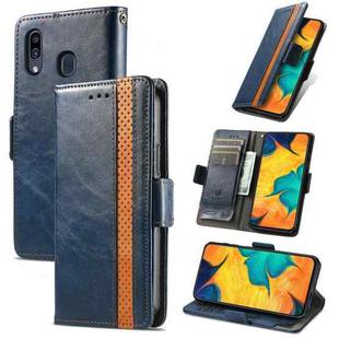 For Samsung Galaxy A30 CaseNeo Business Splicing Dual Magnetic Buckle Horizontal Flip PU Leather Case with Holder & Card Slots & Wallet(Blue)