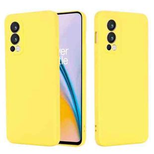 For OnePlus Nord 2 5G Solid Color Liquid Silicone Shockproof Full Coverage Protective Case(Yellow)