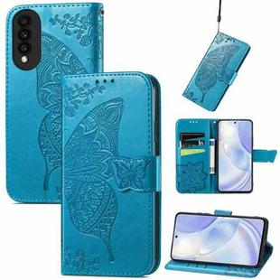 For Huawei nova 8 SE Youth Butterfly Love Flower Embossed Horizontal Flip Leather Case with Holder & Card Slots & Wallet & Lanyard(Blue)