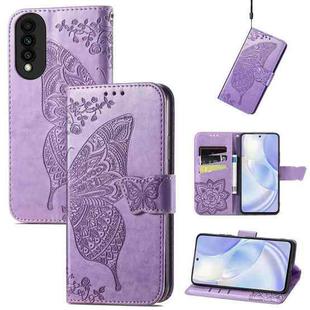 For Huawei nova 8 SE Youth Butterfly Love Flower Embossed Horizontal Flip Leather Case with Holder & Card Slots & Wallet & Lanyard(Light Purple)