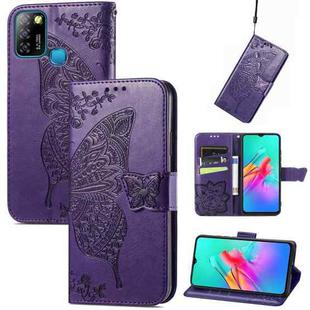 For infinix Smart 5 Butterfly Love Flower Embossed Horizontal Flip Leather Case with Holder & Card Slots & Wallet & Lanyard(Dark Purple)