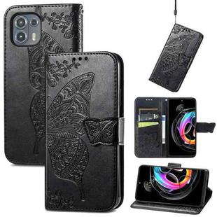 For Motorola Moto Edge 20 Lite Butterfly Love Flower Embossed Horizontal Flip Leather Case with Holder & Card Slots & Wallet & Lanyard(Black)