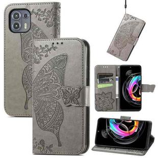 For Motorola Moto Edge 20 Lite Butterfly Love Flower Embossed Horizontal Flip Leather Case with Holder & Card Slots & Wallet & Lanyard(Gray)