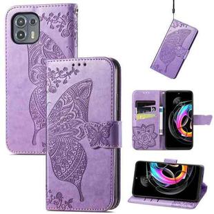 For Motorola Moto Edge 20 Lite Butterfly Love Flower Embossed Horizontal Flip Leather Case with Holder & Card Slots & Wallet & Lanyard(Light Purple)