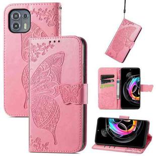 For Motorola Moto Edge 20 Lite Butterfly Love Flower Embossed Horizontal Flip Leather Case with Holder & Card Slots & Wallet & Lanyard(Pink)