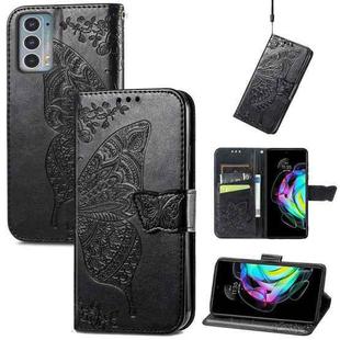 For Motorola Moto Edge 20 Butterfly Love Flower Embossed Horizontal Flip Leather Case with Holder & Card Slots & Wallet & Lanyard(Black)