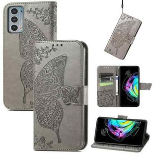 For Motorola Moto Edge 20 Butterfly Love Flower Embossed Horizontal Flip Leather Case with Holder & Card Slots & Wallet & Lanyard(Gray)