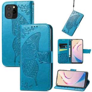 For Oukitel C21 Pro Butterfly Love Flower Embossed Horizontal Flip Leather Case with Holder & Card Slots & Wallet & Lanyard(Blue)