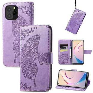 For Oukitel C21 Pro Butterfly Love Flower Embossed Horizontal Flip Leather Case with Holder & Card Slots & Wallet & Lanyard(Light Purple)