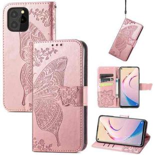 For Oukitel C21 Pro Butterfly Love Flower Embossed Horizontal Flip Leather Case with Holder & Card Slots & Wallet & Lanyard(Rose Gold)