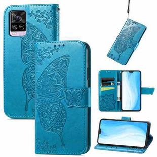 For vivo S7 Butterfly Love Flower Embossed Horizontal Flip Leather Case with Holder & Card Slots & Wallet & Lanyard(Blue)