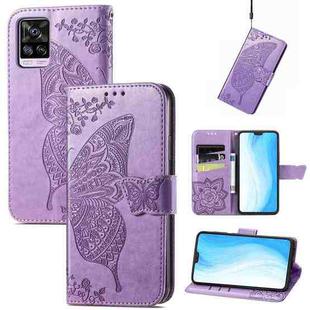 For vivo S7 Butterfly Love Flower Embossed Horizontal Flip Leather Case with Holder & Card Slots & Wallet & Lanyard(Light Purple)