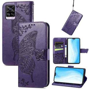 For vivo S7 Butterfly Love Flower Embossed Horizontal Flip Leather Case with Holder & Card Slots & Wallet & Lanyard(Dark Purple)