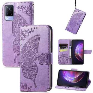 For vivo V21 Butterfly Love Flower Embossed Horizontal Flip Leather Case with Holder & Card Slots & Wallet & Lanyard(Light Purple)