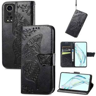 For ZTE Axon 30 5G Butterfly Love Flower Embossed Horizontal Flip Leather Case with Holder & Card Slots & Wallet & Lanyard(Black)