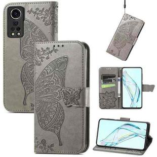 For ZTE Axon 30 5G Butterfly Love Flower Embossed Horizontal Flip Leather Case with Holder & Card Slots & Wallet & Lanyard(Gray)
