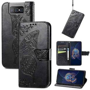 For Asus Zenfone 8 Flip Butterfly Love Flower Embossed Horizontal Flip Leather Case with Holder & Card Slots & Wallet & Lanyard(Black)