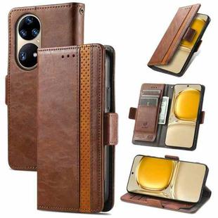 For Huawei P50 Pro CaseNeo Business Splicing Dual Magnetic Buckle Horizontal Flip PU Leather Case with Holder & Card Slots & Wallet(Brown)